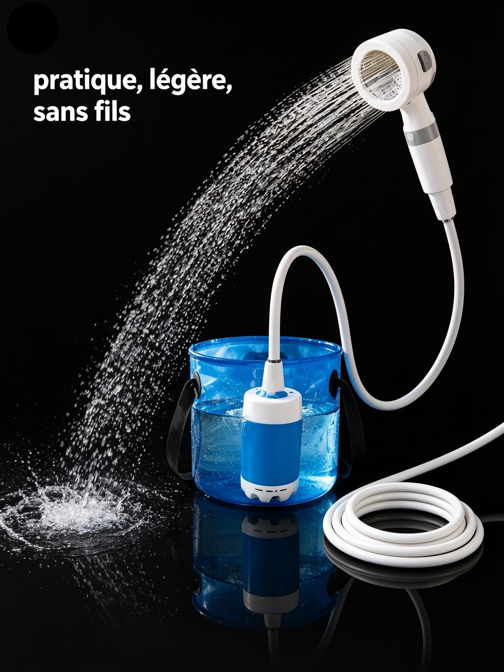 Douche de Camping Portable Rechargeable — Pompe Électrique Intelligente | Sans Électricité | Affichage Digital | Plage & Extérieurs