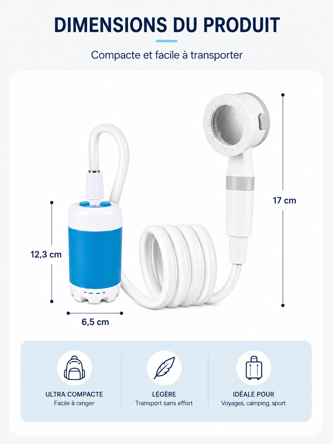 Douche de Camping Portable Rechargeable — Pompe Électrique Intelligente | Sans Électricité | Affichage Digital | Plage & Extérieurs
