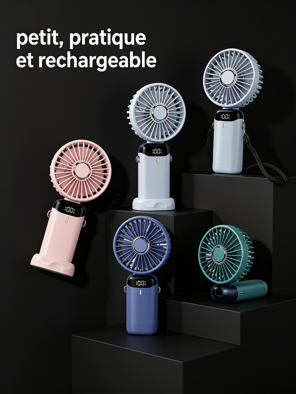 Ventilateur Portable USB Rechargeable — Tour de Cou & Bureau | Écran LED | 5 Vitesses | Batterie 1800mAh